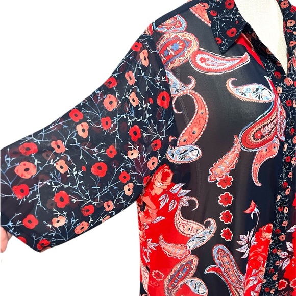 Cato Red and Navy Blue Floral Blouse - Picture 4 of 7